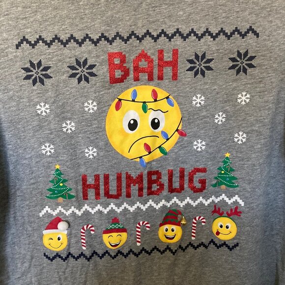 Secret Treasures Bah Humbug Emoji Jingle Bell Ugly Christmas Sweater Pajamas L - Picture 2 of 7